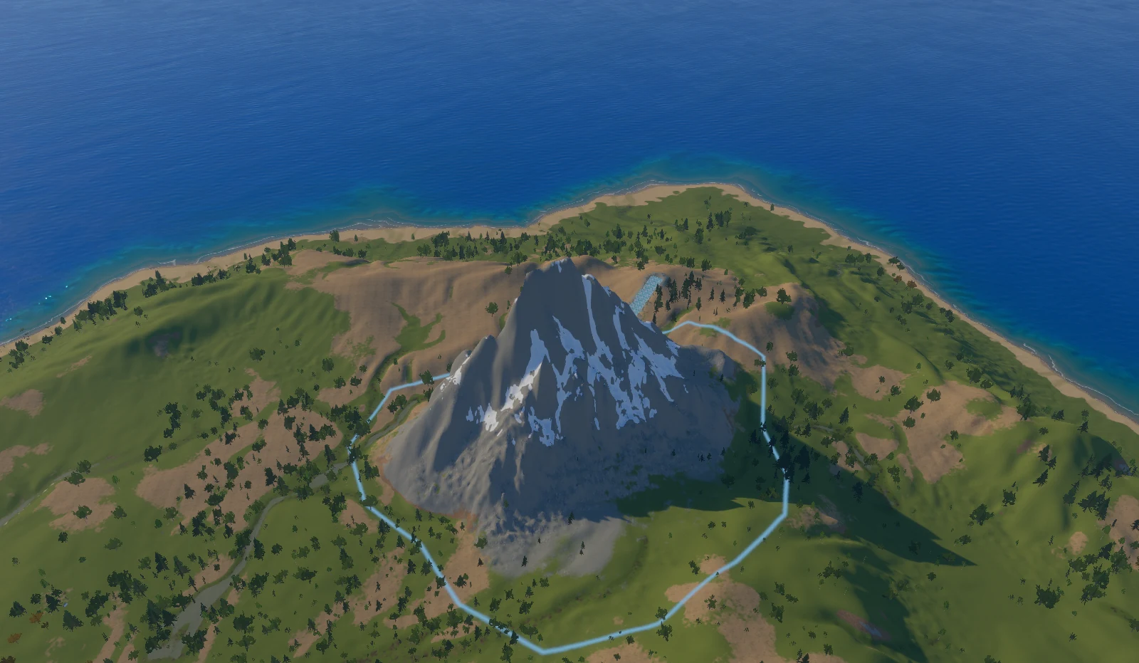 A snowy mountain created inside a selected area of a Skyfold island