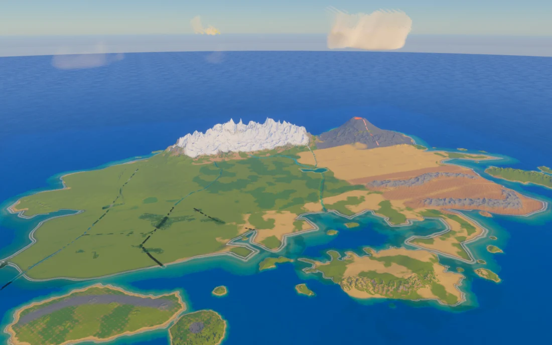A three-dimensional island world created from the map reference