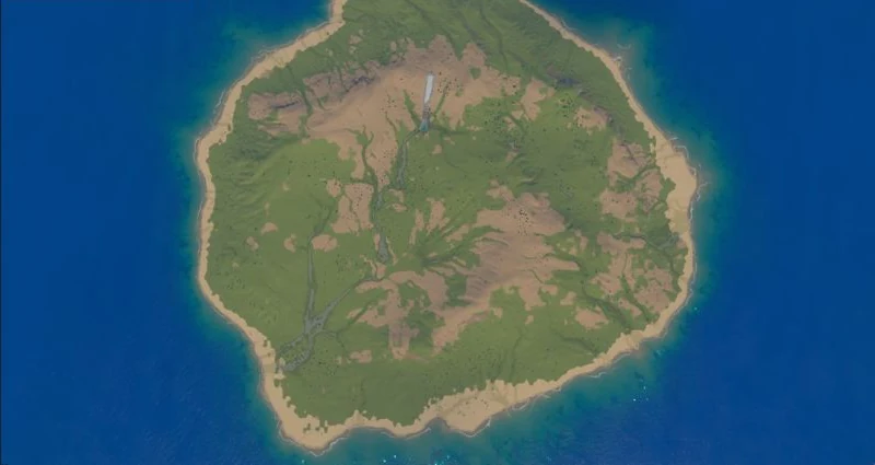 An island generated in Skyfold Studio, surrounded by turquoise shallows